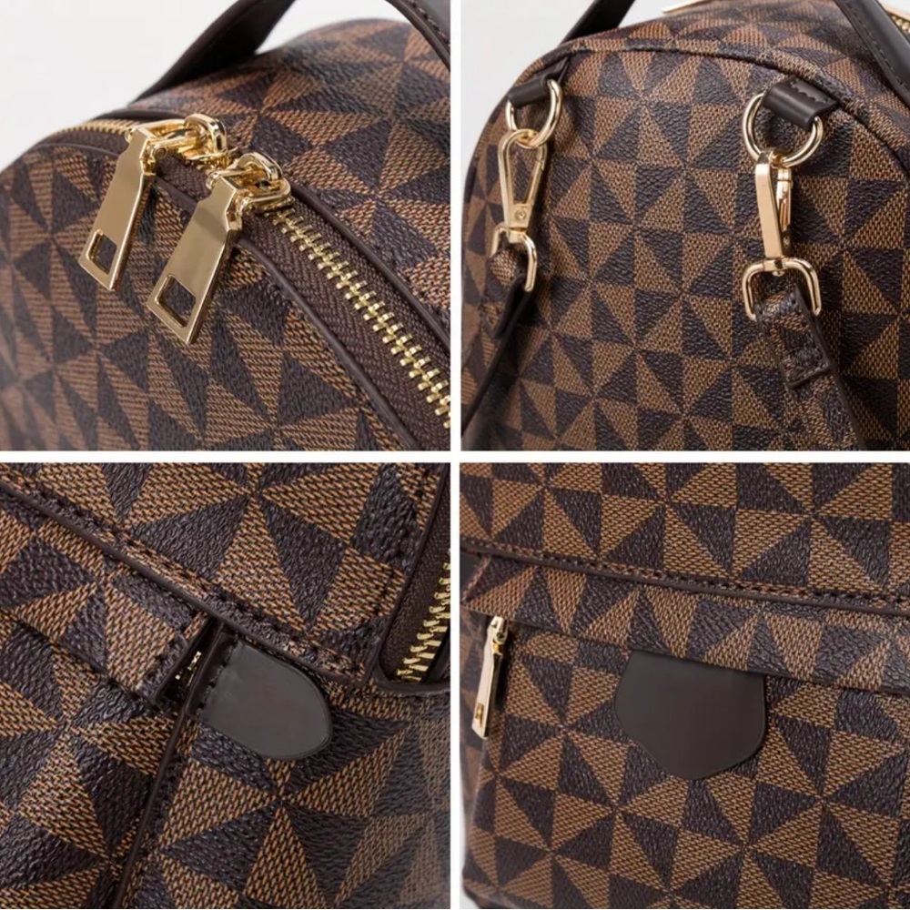 Brown Retro Geometric Pattern Structured Backpack - image 7